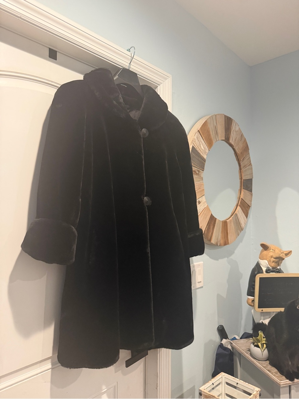 Saks Fifth Avenue Vintage Black Faux Fur Teddy Coat XS Excellent condition.